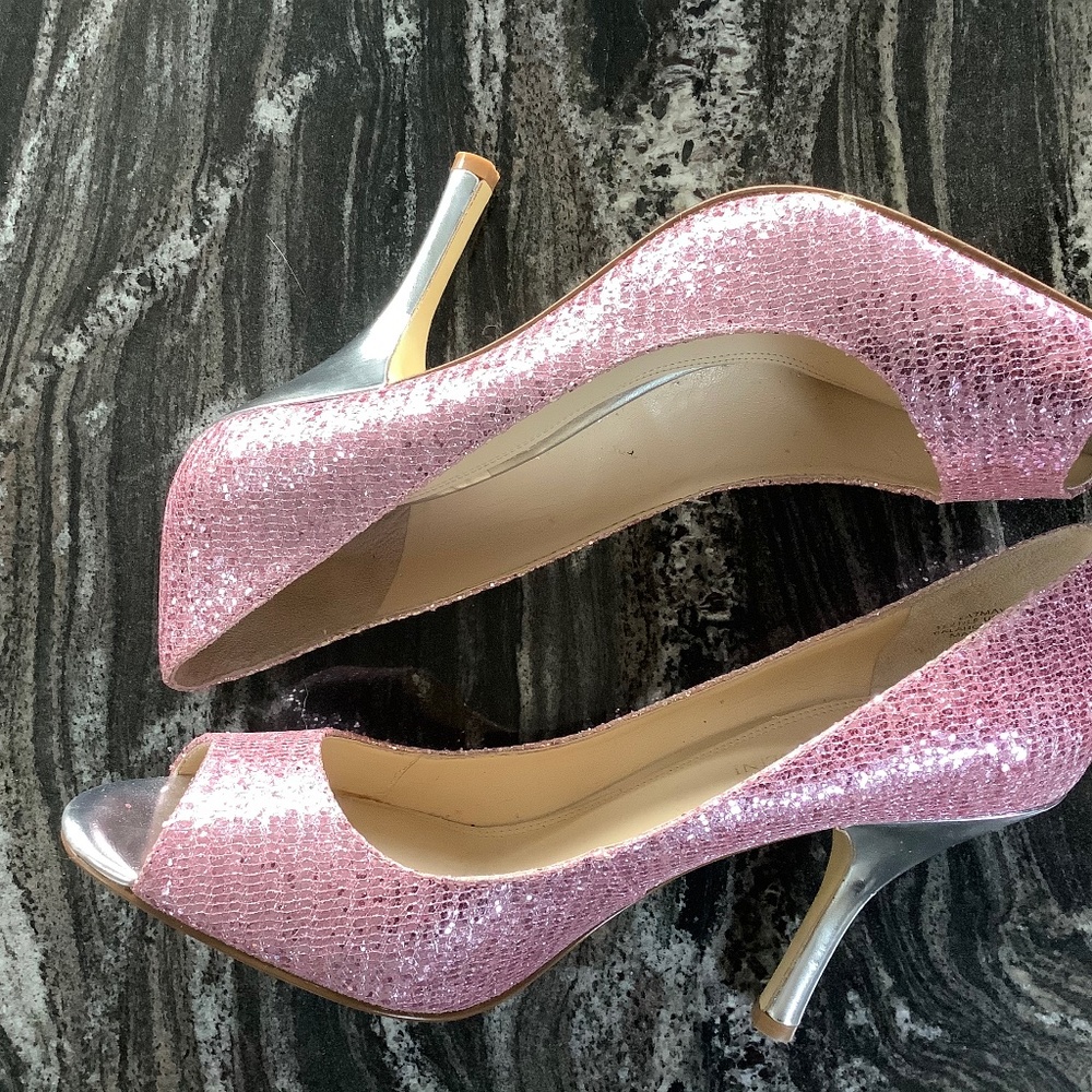 Enzo Angiolini Maylie 2 Pink Sequin Peep Toe Pumps